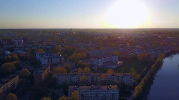 Überflug Der Stadt Jelgava Lettland Schönes Land Innenstadt Mit Hauptuhrturm — Stockvideo
