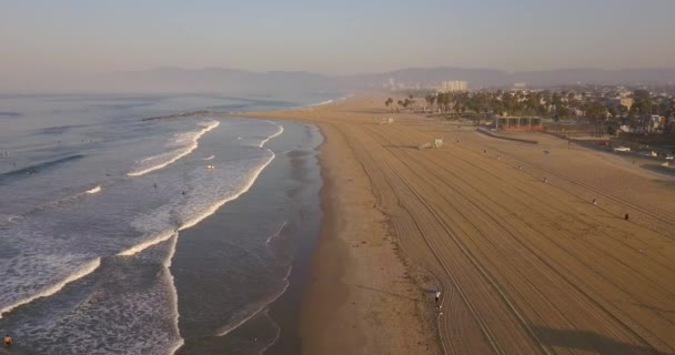 Vista Aérea Costa Los Ángeles Desde Arriba Durante Amanecer — Vídeos de Stock