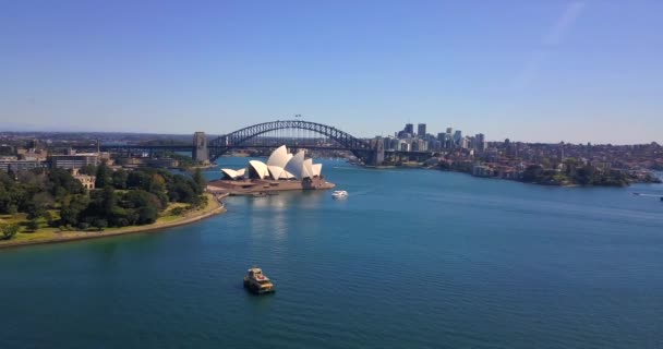Hermosa Vista Aérea Ciudad Sydney Por Teatro Ópera Puente Del — Vídeo de stock