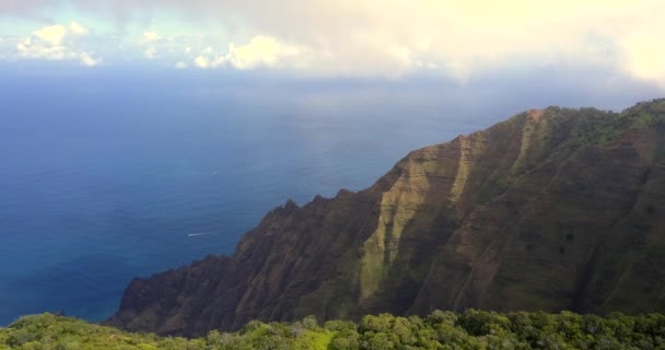 Vue Aérienne Imprenable Sur Île Paradisiaque Exotique Côte Napalaise Kauai — Video