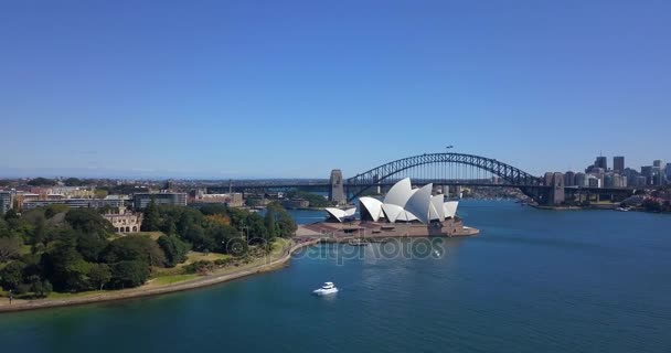 Вид Воздуха Город Сидней Стороны Оперного Театра Моста Харбур Апреля — стоковое видео