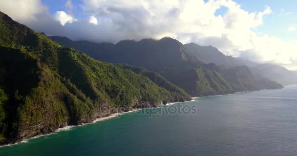 Hermosa Vista Aérea Espectacular Costa Pali Kauai Hawaii — Vídeos de Stock