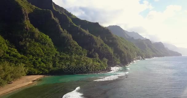 Beautiful Aerial View Spectacular Pali Coast Kauai Hawaii — Stock Video