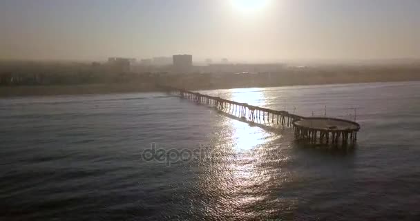 Luftaufnahme Der Seebrücke Los Angeles Der Nähe Des Strandes Von — Stockvideo