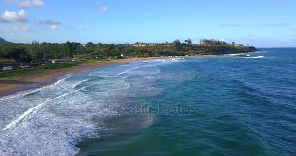 Fantastiska Flygfoto Hawaii Natur Beac Stilla Havet Vågor Solnedgång Visa — Stockvideo