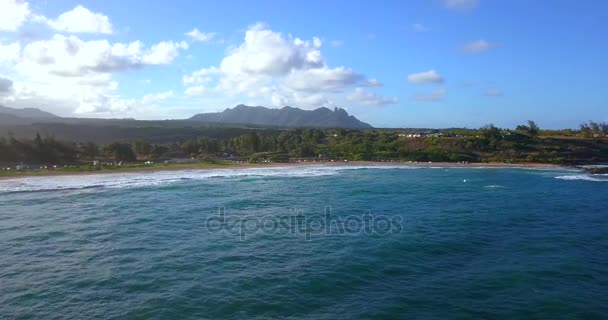 Vista Aérea Incrível Natureza Havaiana Beac Ondas Oceano Pacífico Durante — Vídeo de Stock