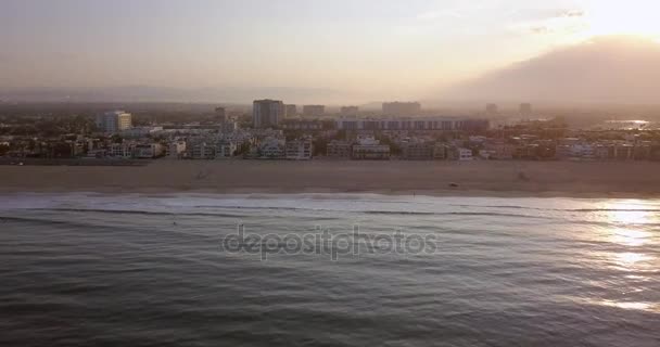 Hermosa Vista Panorámica Amanecer Playa Los Ángeles Venecia Desde Arriba — Vídeo de stock