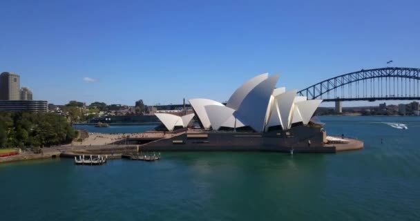 Bela Vista Aérea Cidade Sydney Pela Casa Ópera Ponte Portuária — Vídeo de Stock