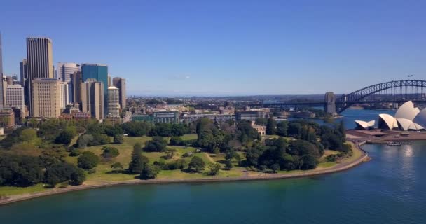 Beautiful Aerial View Sydney City Opera House Harbour Bridge April — Stock Video