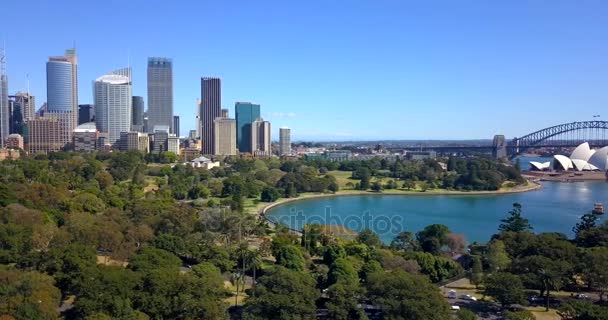 Cinematic Aerial Scene Sydney Botanic Garden View City Skyline Opera — Stock Video