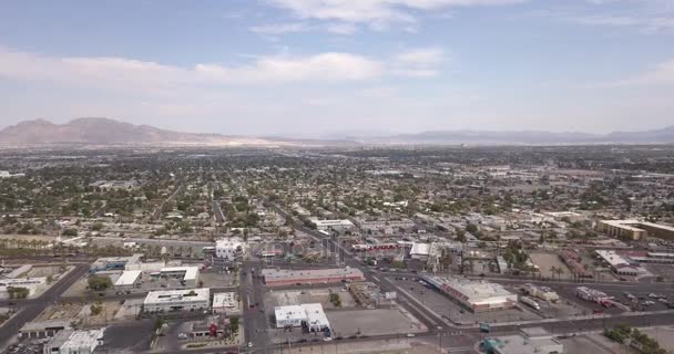 Лас Вегас Повітряних Панорама Сіті Горизонт Гори Вулиць Stratosphere — стокове відео