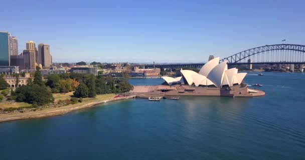 Beautiful Aerial View Sydney City Opera House Harbour Bridge April — Stock Video