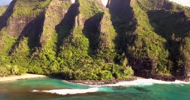 Hermosa Vista Aérea Espectacular Costa Pali Kauai Hawaii — Vídeos de Stock