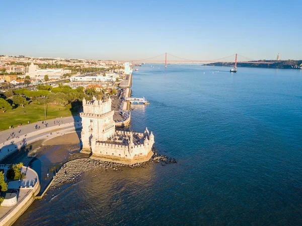 Luftaufnahme Des Belem Turms Bei Sonnenuntergang Lissabon Portugal Erstaunliche Lisboa — Stockfoto