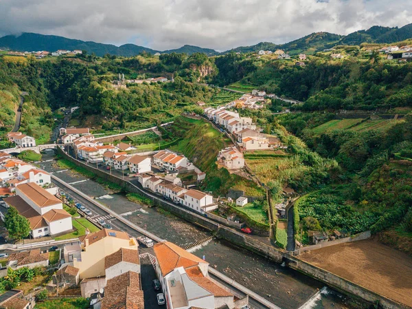 Vista Aérea Sobre Cidade Mosterios Ilha São Miguel Açores Bela — Fotografia de Stock