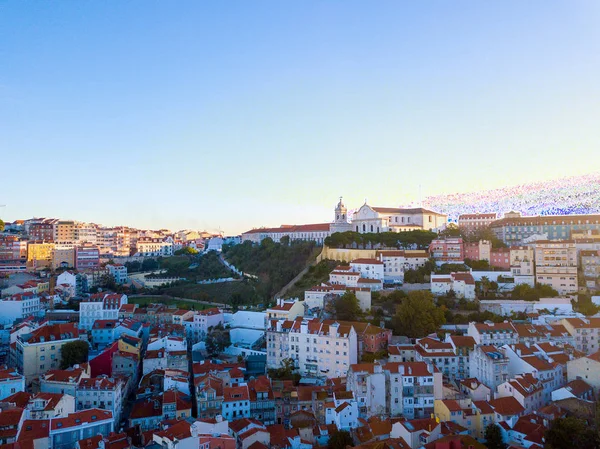 Lotnicze Panoramiczne Ptasie Oko Widok Stare Miasto Lizbona Portugalia — Zdjęcie stockowe