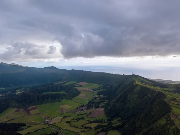 Vista Panorâmica Aérea Natureza Falésias Campos São Miguel Açores Belo — Fotografia de Stock