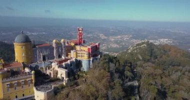 Pena Sarayı Sintra Palacio Lizbon yakınındaki hava panoramik manzaralı