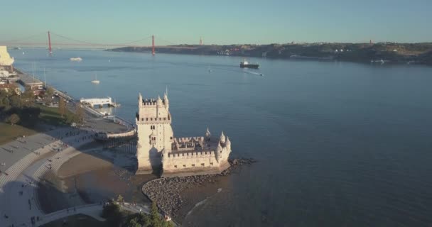 Vista Aérea Torre Belem Lisboa Portugal — Vídeo de stock