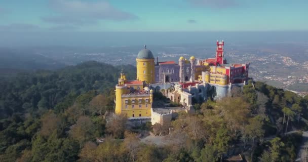 葡萄牙里斯本附近的辛特拉宫殿的空中全景 — 图库视频影像