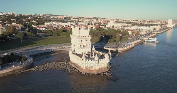 Weergave Van Antenne Belem Tower Lissabon Portugal — Stockvideo