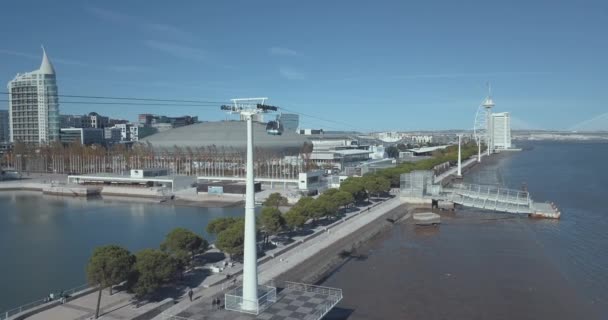 Belle Vue Aérienne Sur Ville Lisbonne Haut Près Télécabine Incroyable — Video