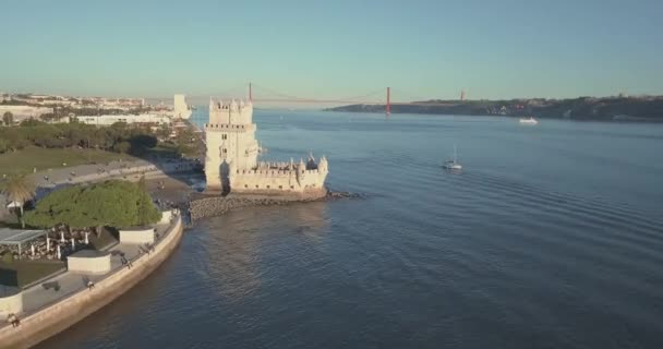 Vista Aérea Torre Belem Lisboa Portugal — Vídeo de stock