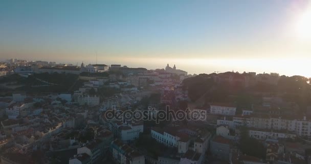Widok Lotu Ptaka Porannego Światła Nad Stare Miasto Lizbona Przez — Wideo stockowe