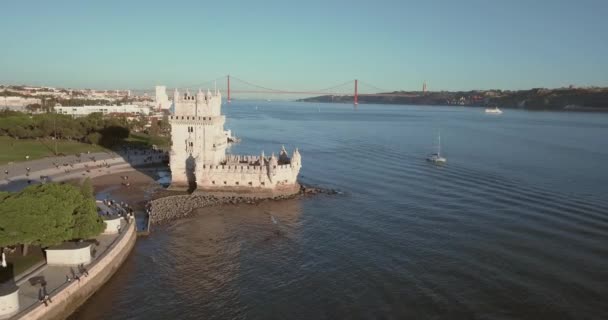 Aerial Belem Tower Vista Lisbona Portogallo — Video Stock