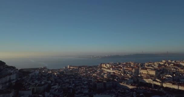 Veduta Aerea Della Luce Mattutina Sul Centro Storico Lisbona Vicino — Video Stock