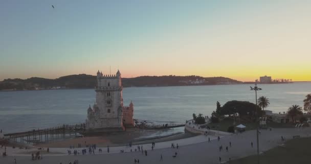 Πύργος Μπελέμ Εναέρια Θέα Στη Λισαβόνα Πορτογαλία — Αρχείο Βίντεο