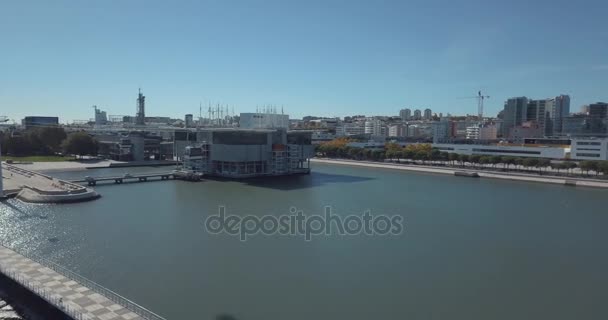 Beautiful Aerial Lisbon City View Telecabine Amazing Huge Arena Stadium — Stock Video
