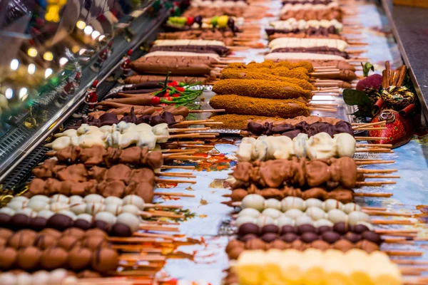 Mercado Natal Seleção Comida Deliciosa Fantasia Tantos Doces Doces Chocolates — Fotografia de Stock