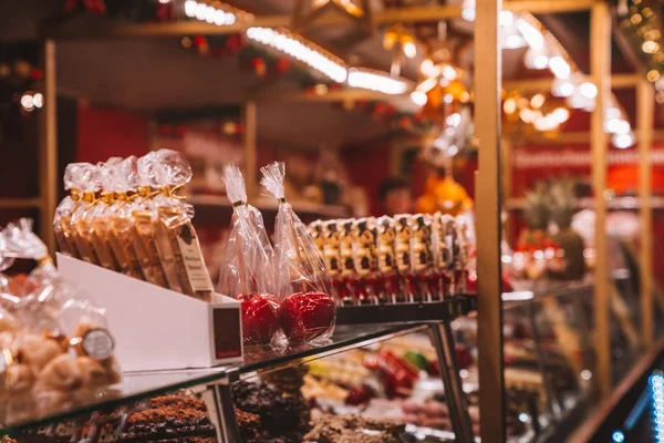 Deliciosa Comida Natal Doces Com Vinho Brilhante Mercado Natal Alemanha — Fotografia de Stock