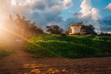 Hawaii Kauai Beach şaşırtıcı günbatımı.