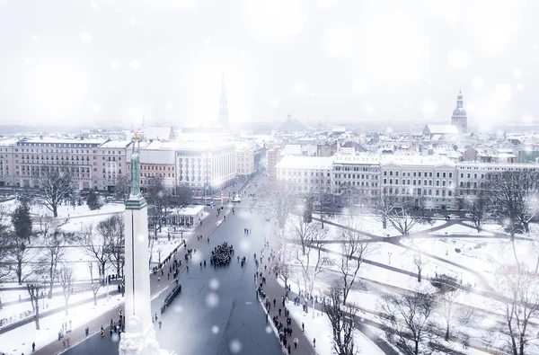 Riga Enero 2018 Vista Aérea Estatua Libertad Milda Riga Letonia —  Fotos de Stock