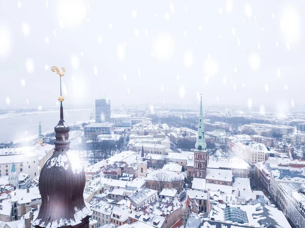 Increíble Vista Aérea Del Casco Antiguo Riga Vecriga Enero Durante —  Fotos de Stock