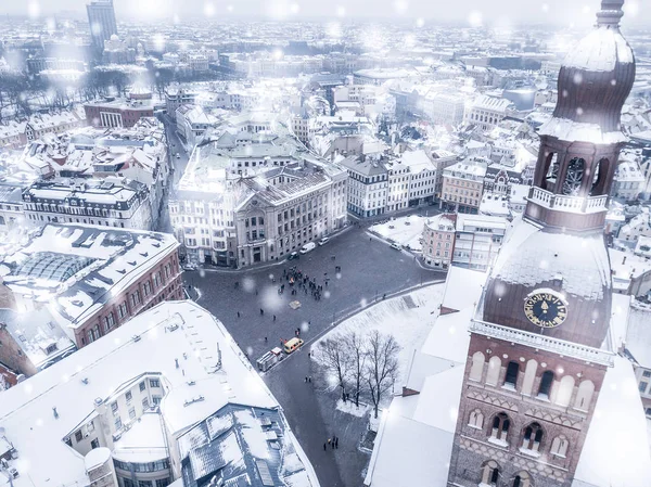 Vista Aérea Surpreendente Cidade Velha Riga Vecriga Janeiro Durante Dia — Fotografia de Stock