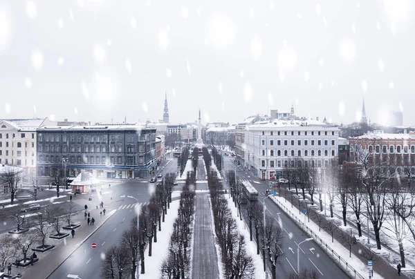 Riga Januari 2018 Luchtfoto Van Het Standbeeld Van Vrijheid Milda — Stockfoto