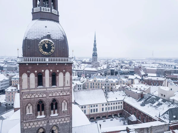 Luchtfoto Van Oude Stad Van Riga Vecriga Verbazingwekkend Januari Barracades — Stockfoto