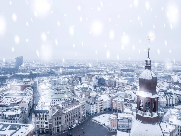 Luchtfoto Van Oude Stad Van Riga Vecriga Verbazingwekkend Januari Barracades — Stockfoto