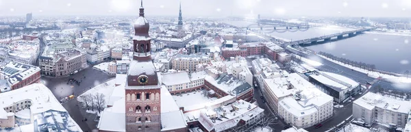 Панорамний Вид Старе Місто Риги Під Час Зими День Сніг — стокове фото