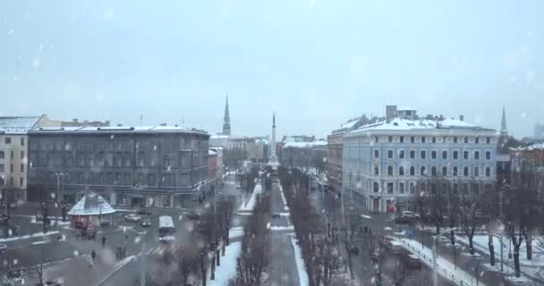 Riga Enero 2018 Increíble Vista Aérea Estatua Libertad Milda Riga — Vídeos de Stock