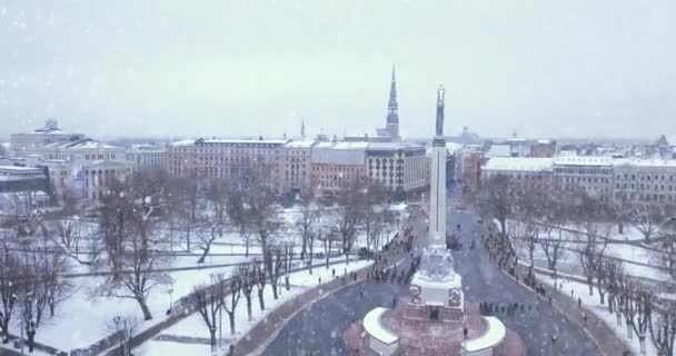 Riga Januar 2018 Amazing Aerial View Statue Liberty Milda Riga – Stock-video