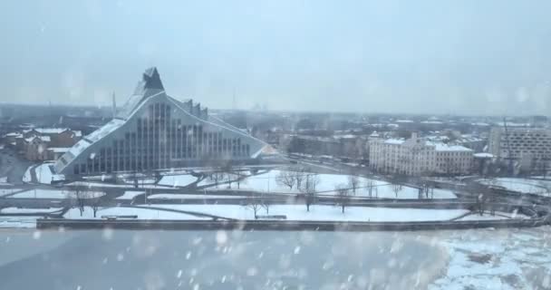 Enero 2018 Riga Letonia Vista Aérea Biblioteca Nacional Invierno Riga — Vídeos de Stock