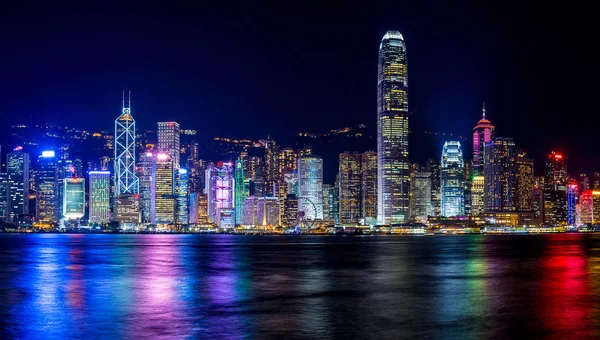 Hong Kong China Agosto 2017 Skyline Por Noche Con Luces —  Fotos de Stock