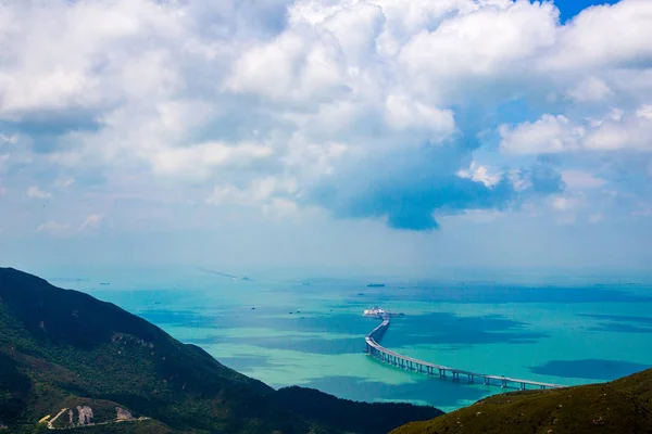 Vista Aérea Ilha Lantau Hong Kong Com Natureza Nova Ponte — Fotografia de Stock