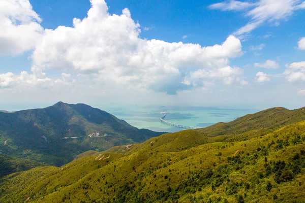 Widok Lotu Ptaka Wyspie Lantau Hongkongu Natury Nowy Most Ocean — Zdjęcie stockowe