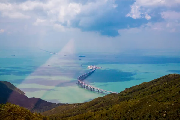 Vista Aérea Ilha Lantau Hong Kong Com Natureza Nova Ponte — Fotografia de Stock