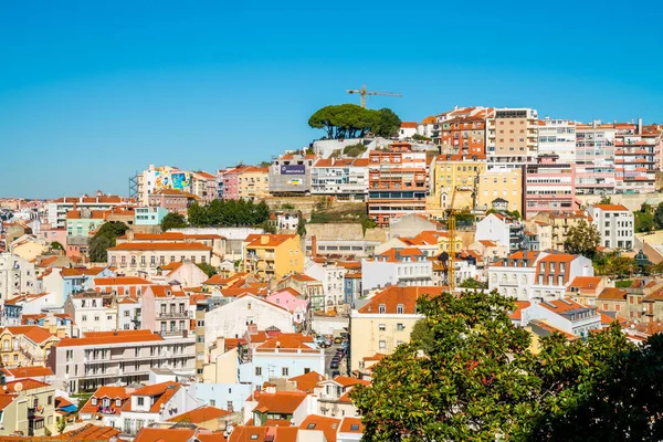 Widok Lotu Ptaka Starówki Miasta Lizbona Zamku Szczycie Wzgórza Portugalii — Zdjęcie stockowe